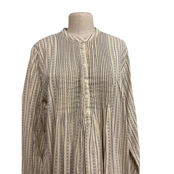 Vintage L.L. Bean Long Sleeve Striped Maxi Dress With Button Front Pintuck Detai - Picture 6 of 10